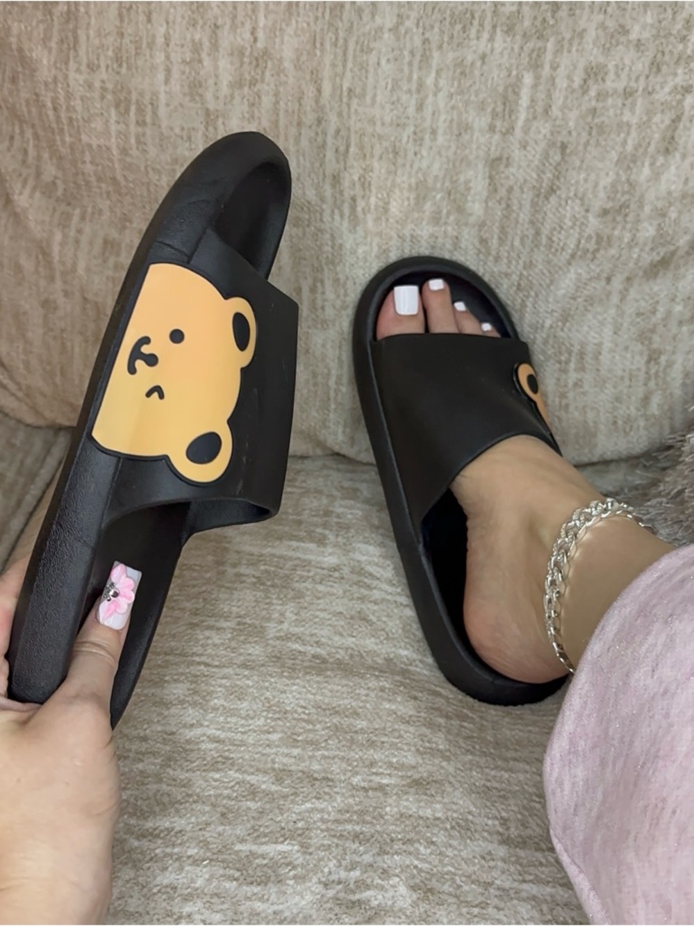 Black Slip-on Bear Slide Sandals size 5.5, 6, 7